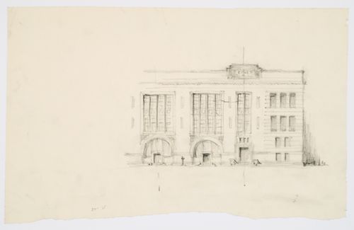 Élévation partielle pour la façade principale et une entrée,  École Saint-Arsène, Montréal, Canada