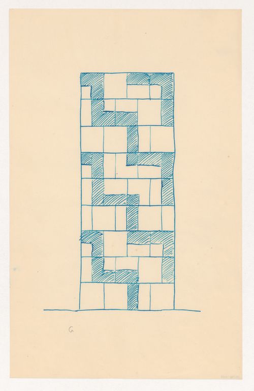 Design for a tiled stove decorated with a blue step pattern