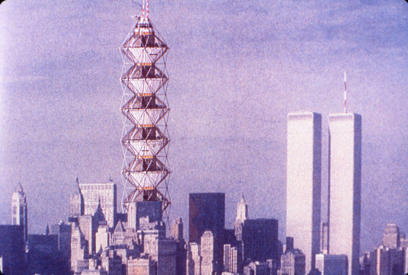 Slide of a photograph of Project 112: Coexistence Tower, by Future Systems