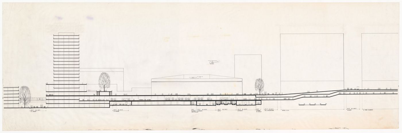 Site section for Central Area Circulation, Montreal