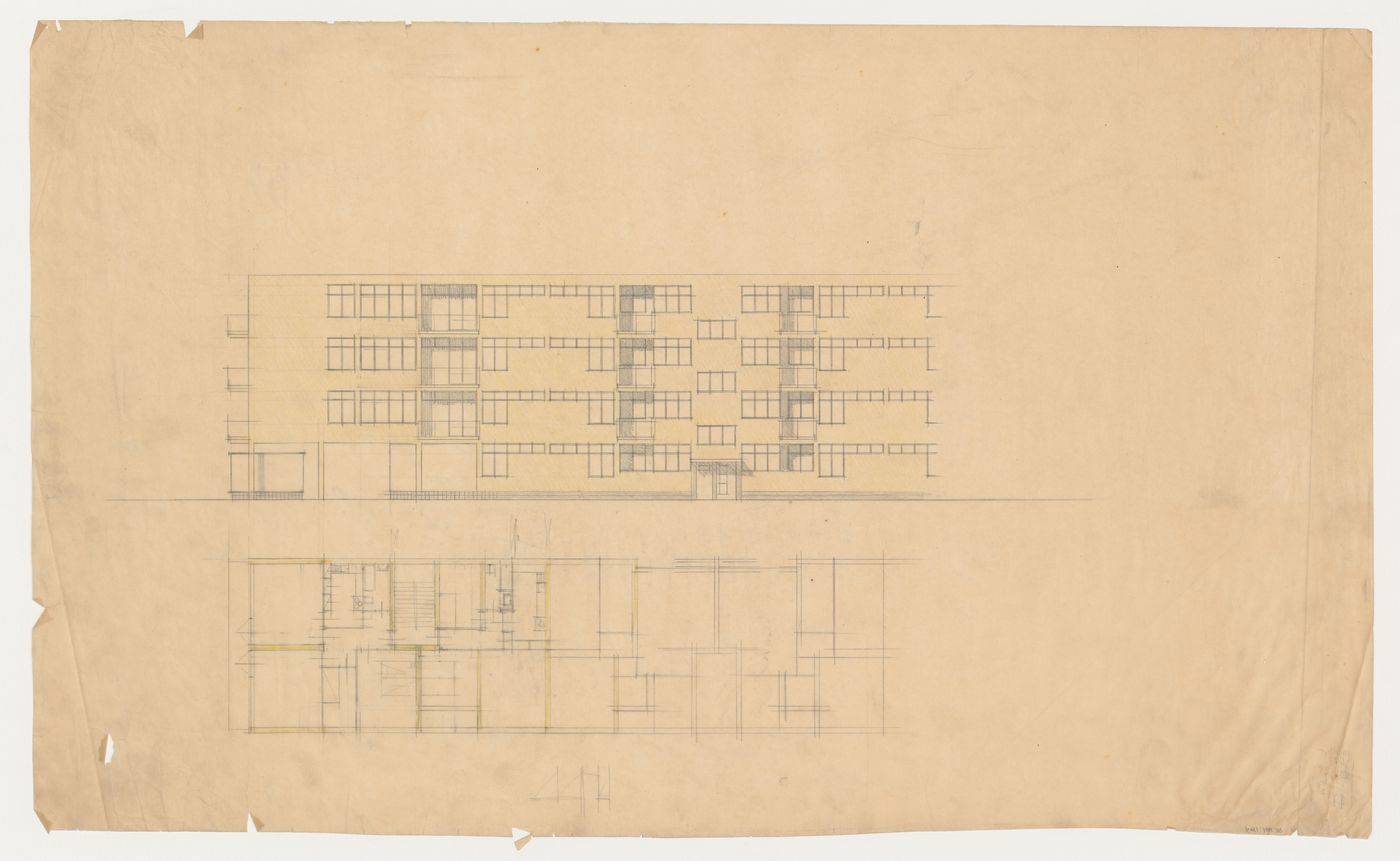 Plan and elevation, probably for Hellerhof Housing Estate, Frankfurt am Main, Germany