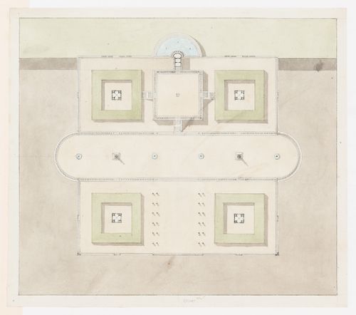 Elevation and plans for public fairs, perhaps studies for the 1802 Grand Prix Competition; verso: 1800 Concours d'essai: Programme, elevation, section and plans for a navigation school