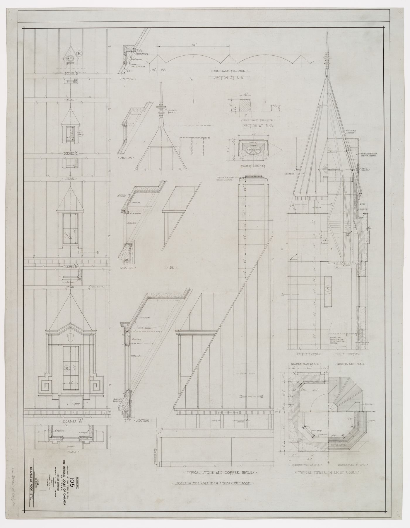 Détails du toit, Cour suprême du Canada, Ottawa, Ontario, Canada (1937-1953, 1977)