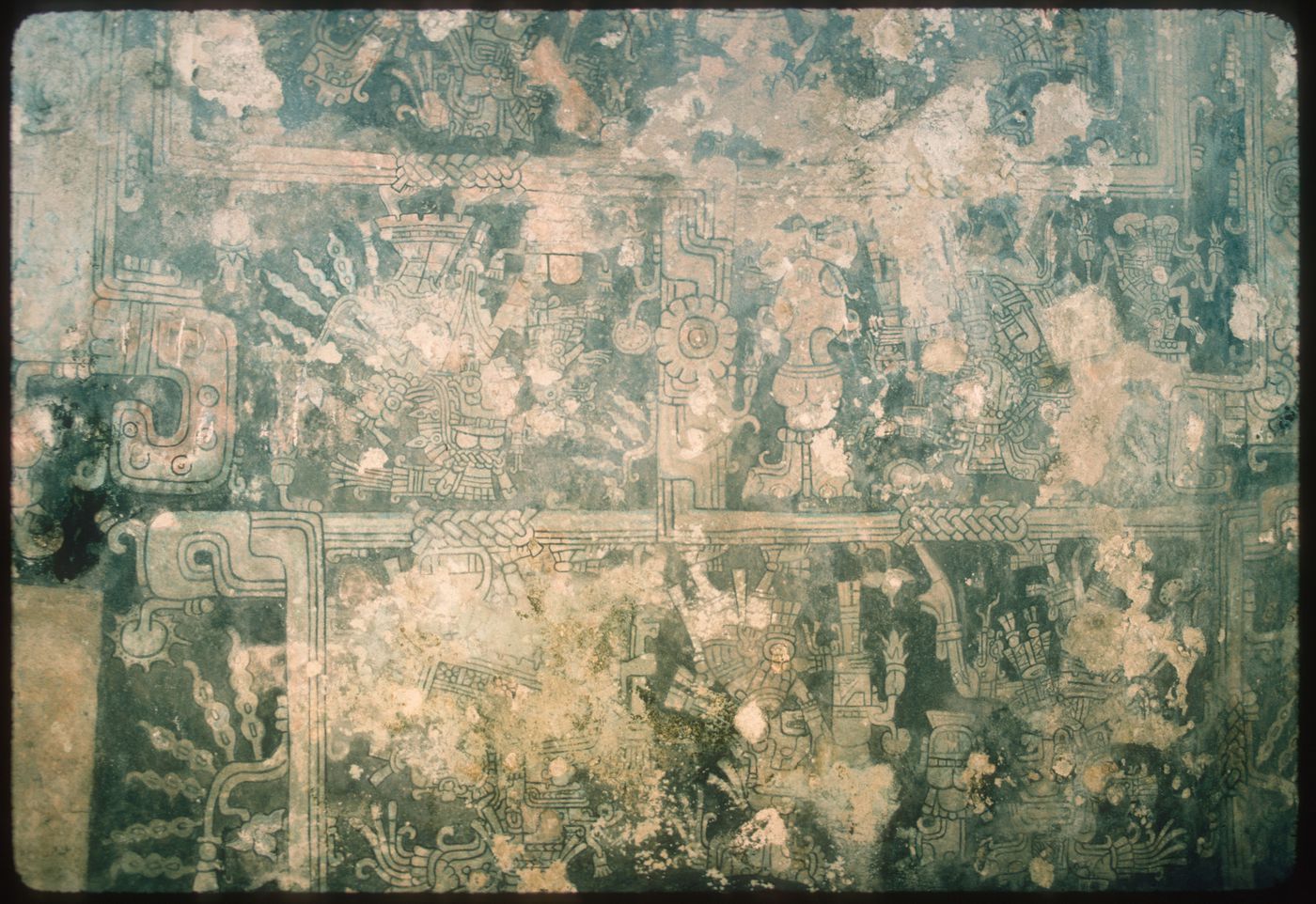 Detail of a wall painting, Temple of the Frescoes, Tulum, Mexico
