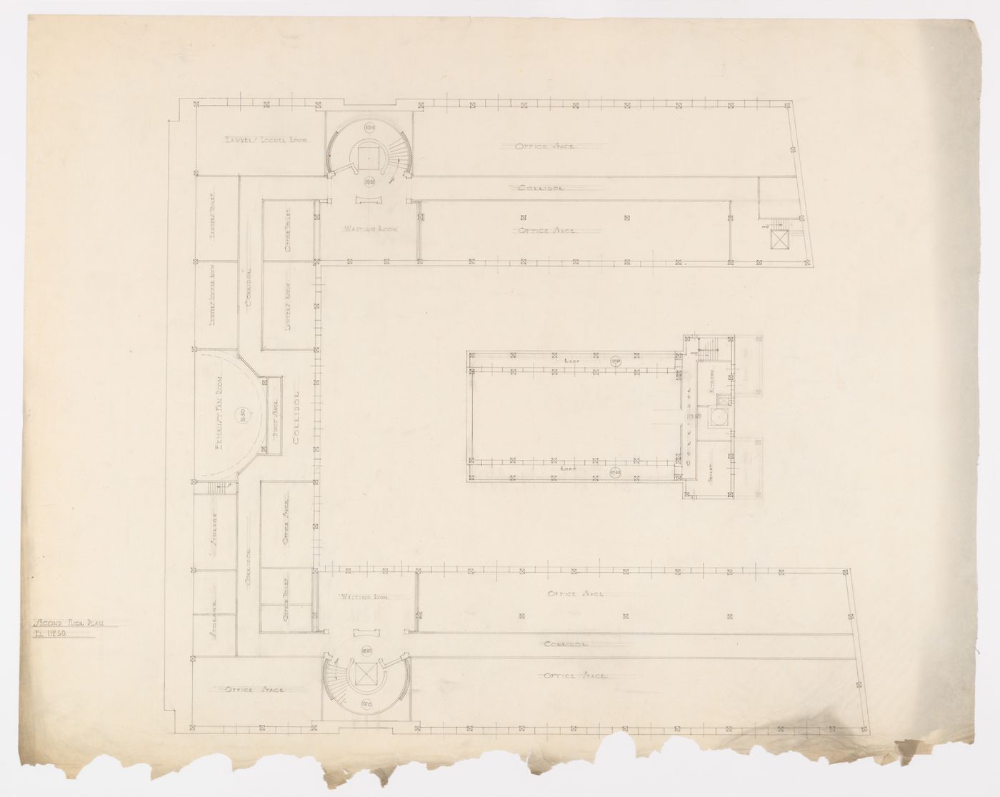 Plan préliminaire du deuxième étage, Annexe au Palais de Justice de Montréal, Montréal, Canada