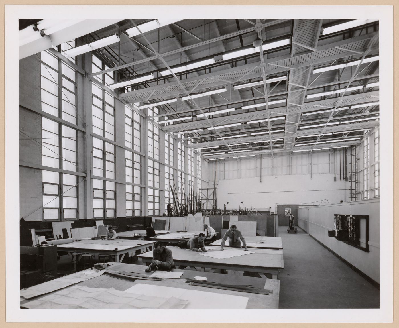 Interior view of the Loft Building showing draughtsmen, Consolidated Aircraft Corporation Assembly Plant, New Orleans, Louisiana
