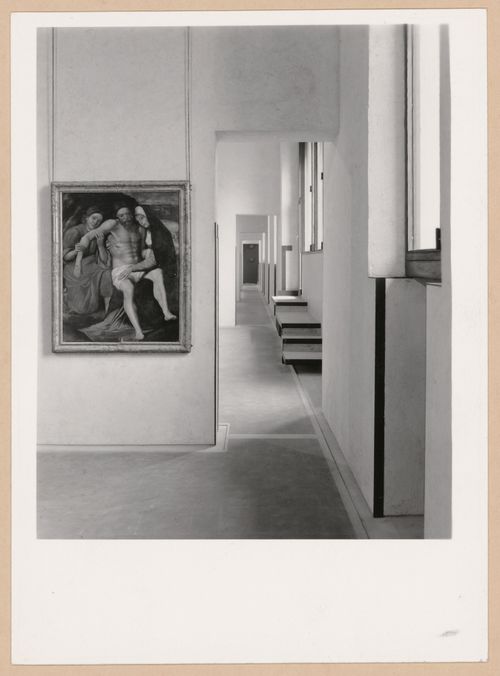 Interior view of a gallery showing a painting, doorways and other galleries, Museo di Castelvecchio, Verona, Italy
