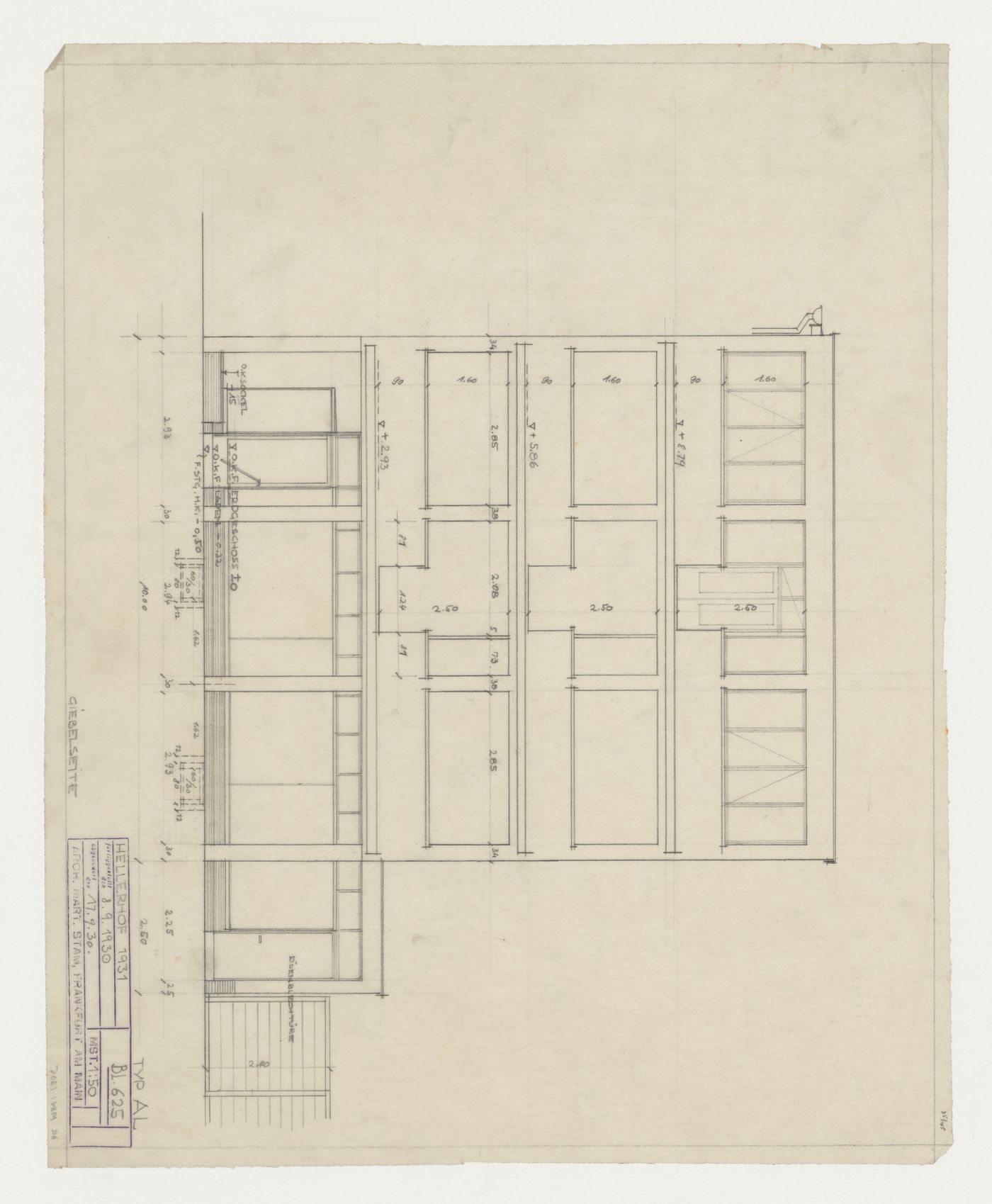 Elevation for type AL housing units, Hellerhof Housing Estate, Frankfurt am Main, Germany