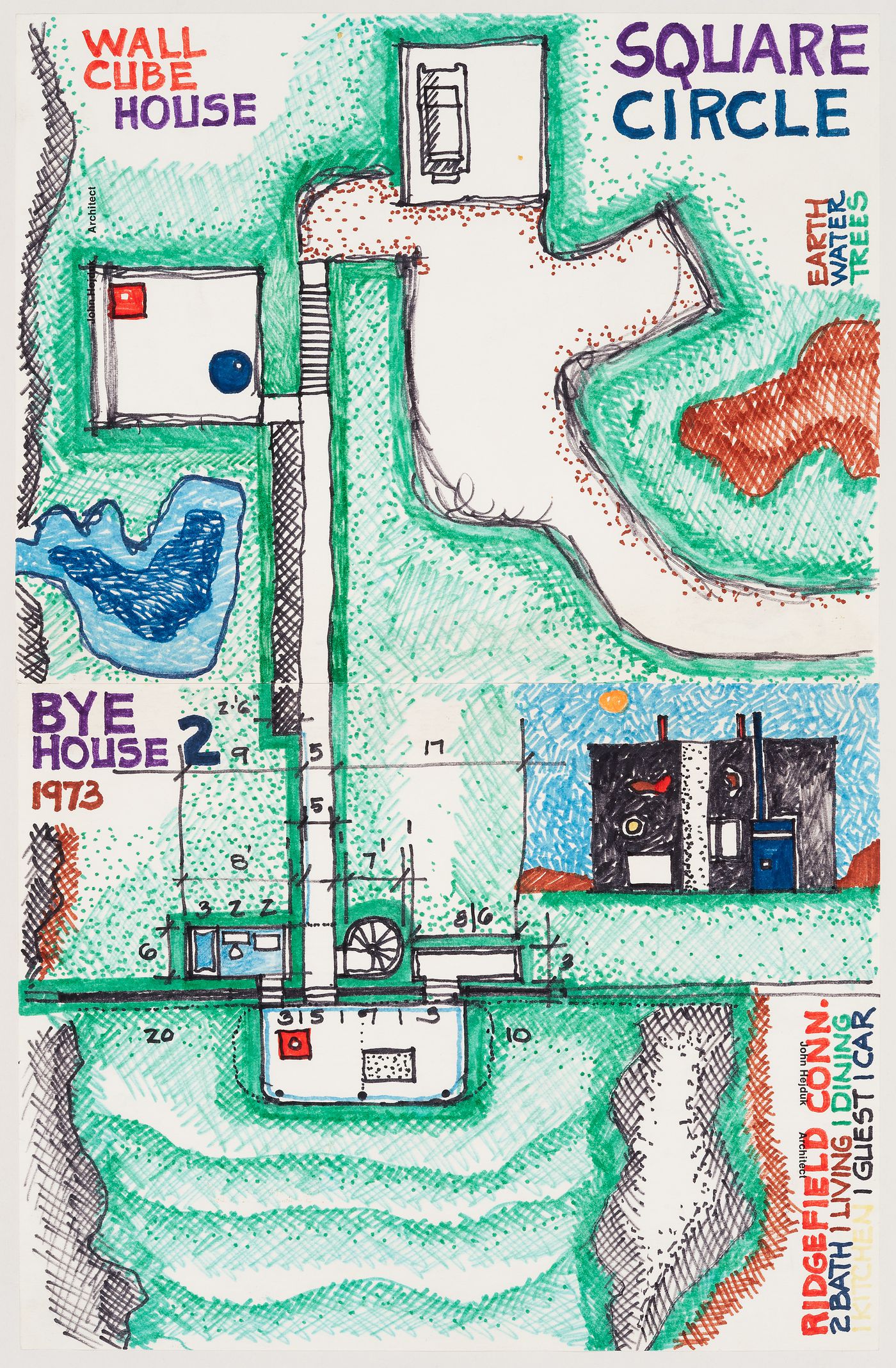 Site plan and elevation for Wall House 2 (Bye House)