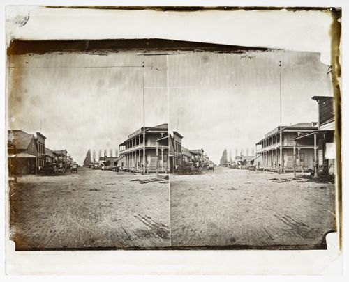 Stereograph of Center Street with Planters Hotel, Anaheim, California, United States of America