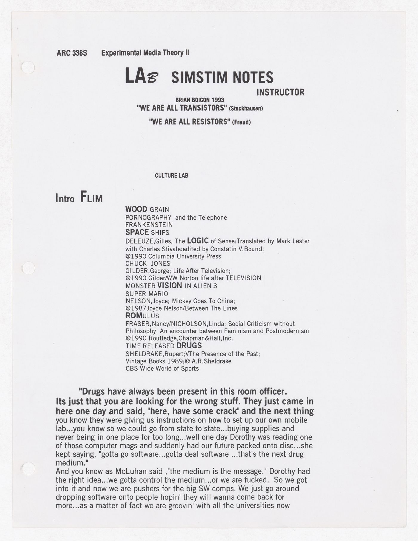 Experimental Media Theory lab simstem notes