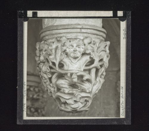 View of pendant with man and naturalistic foliage in Chapter House of York Minster, York, North Yorkshire, England
