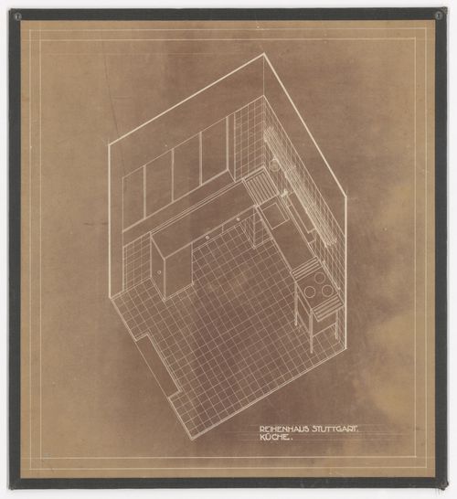 Axonometric for a kitchen for terraced housing, Weissenhofsiedlung, Stuttgart, Germany