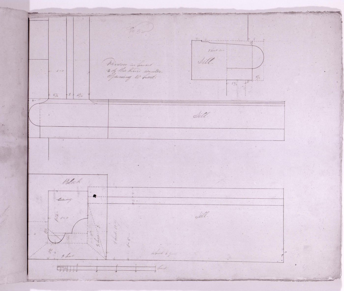 Sections for masonry mouldings for the tower window sills for Notre-Dame de Montréal