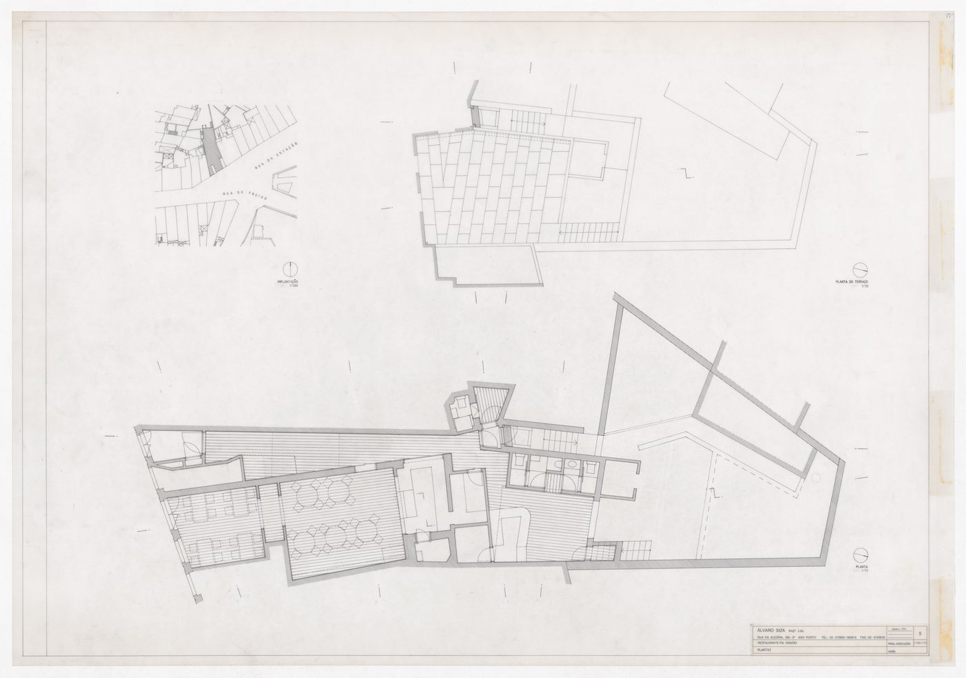 Floor plans and site plan for Recuperação do Restaurante Pai Ramiro, Porto, Portugal
