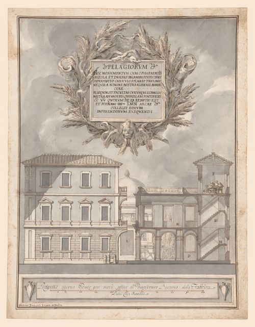 Sectional elevation for the reconstruction of the Pelagia family mausoleum