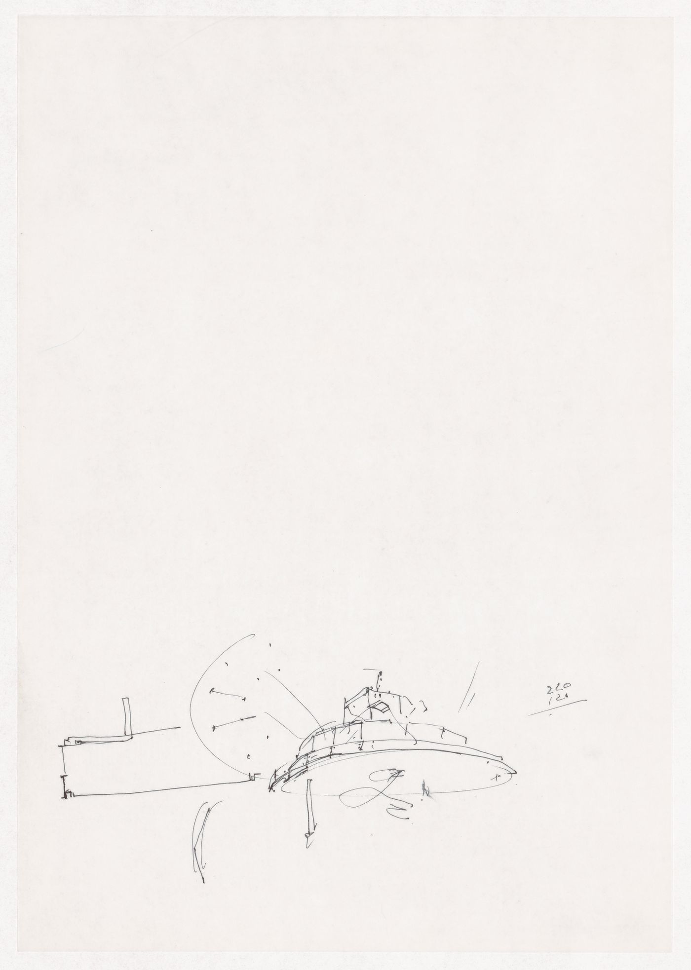 Sketch perspective of round office for Vitra International, Weil am Rhein, Germany