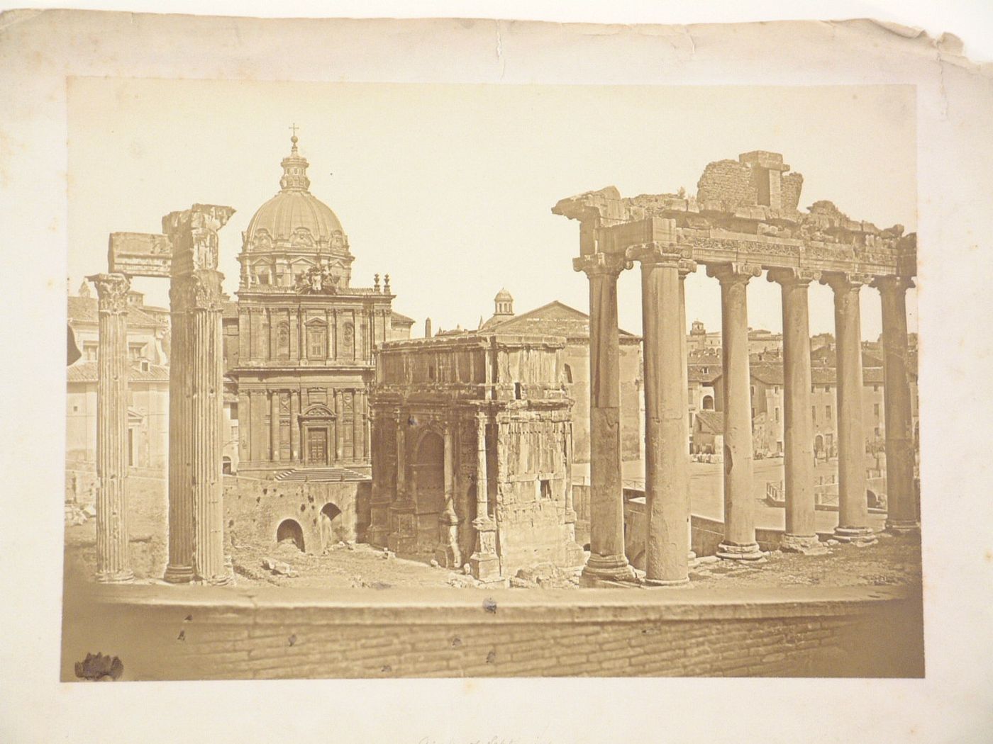 Arch of Septimus Severus, part of the Roman Forum, seen from a distance, Rome, Italy