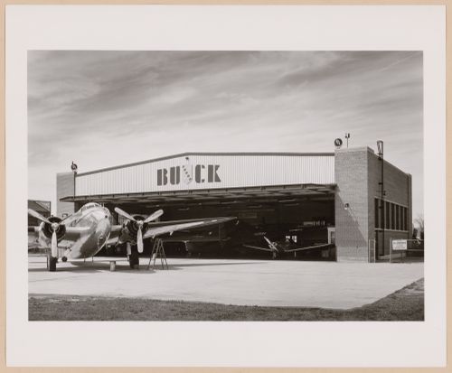 View of the principal façade of the Airplane Hangar of Bishop Airport, General Motors Corporation Buick division Airplane Assembly Plant, Flint, Michigan