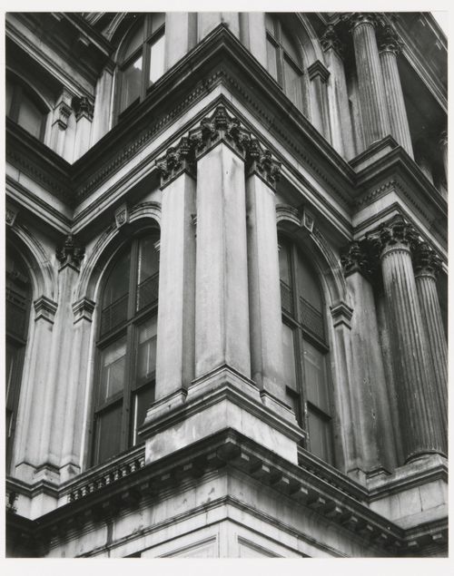 View of columns and cornices, facade, Old City Hall, Boston, Massachusetts, United States