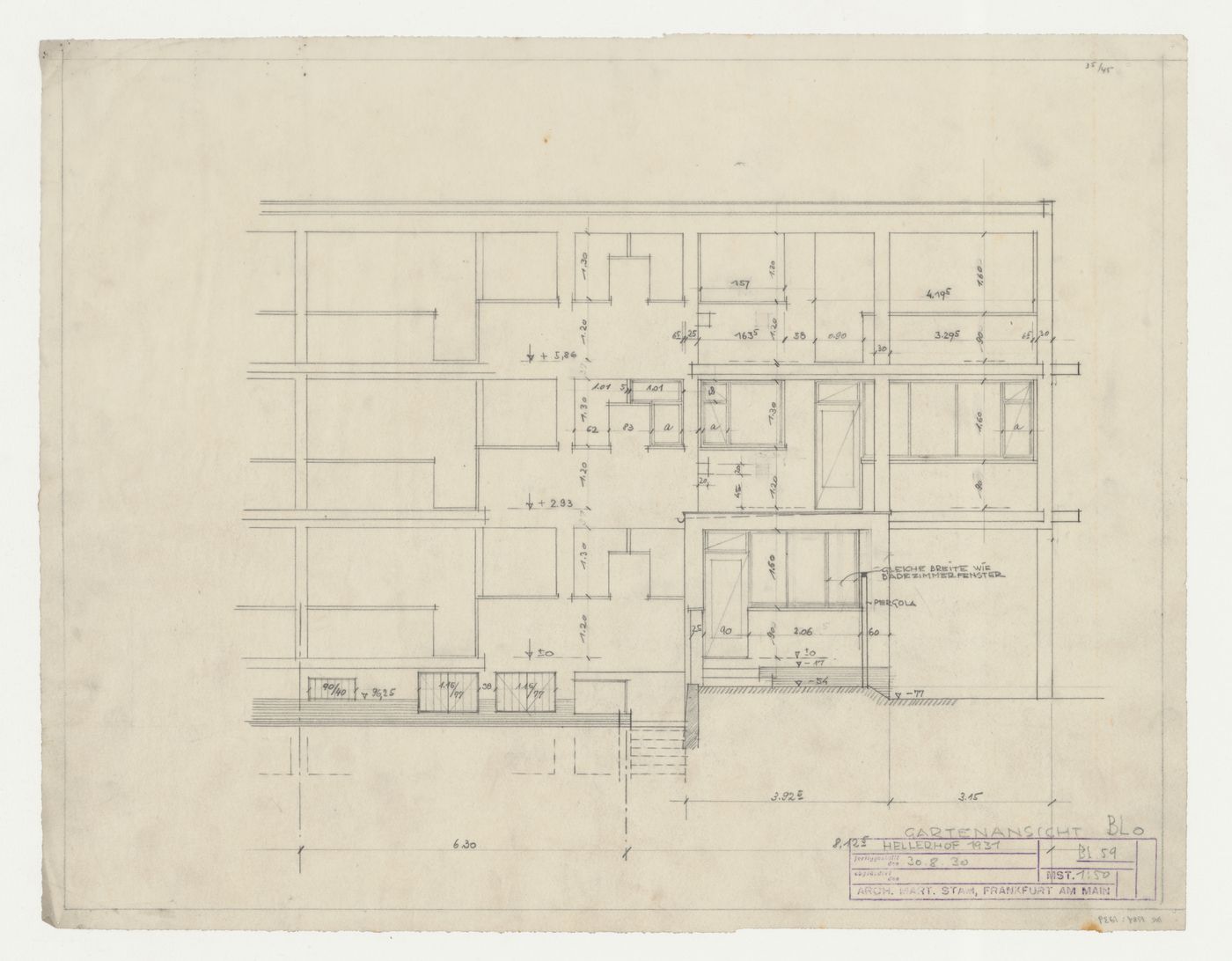 Elevation for type BLO housing units, Hellerhof Housing Estate, Frankfurt am Main, Germany