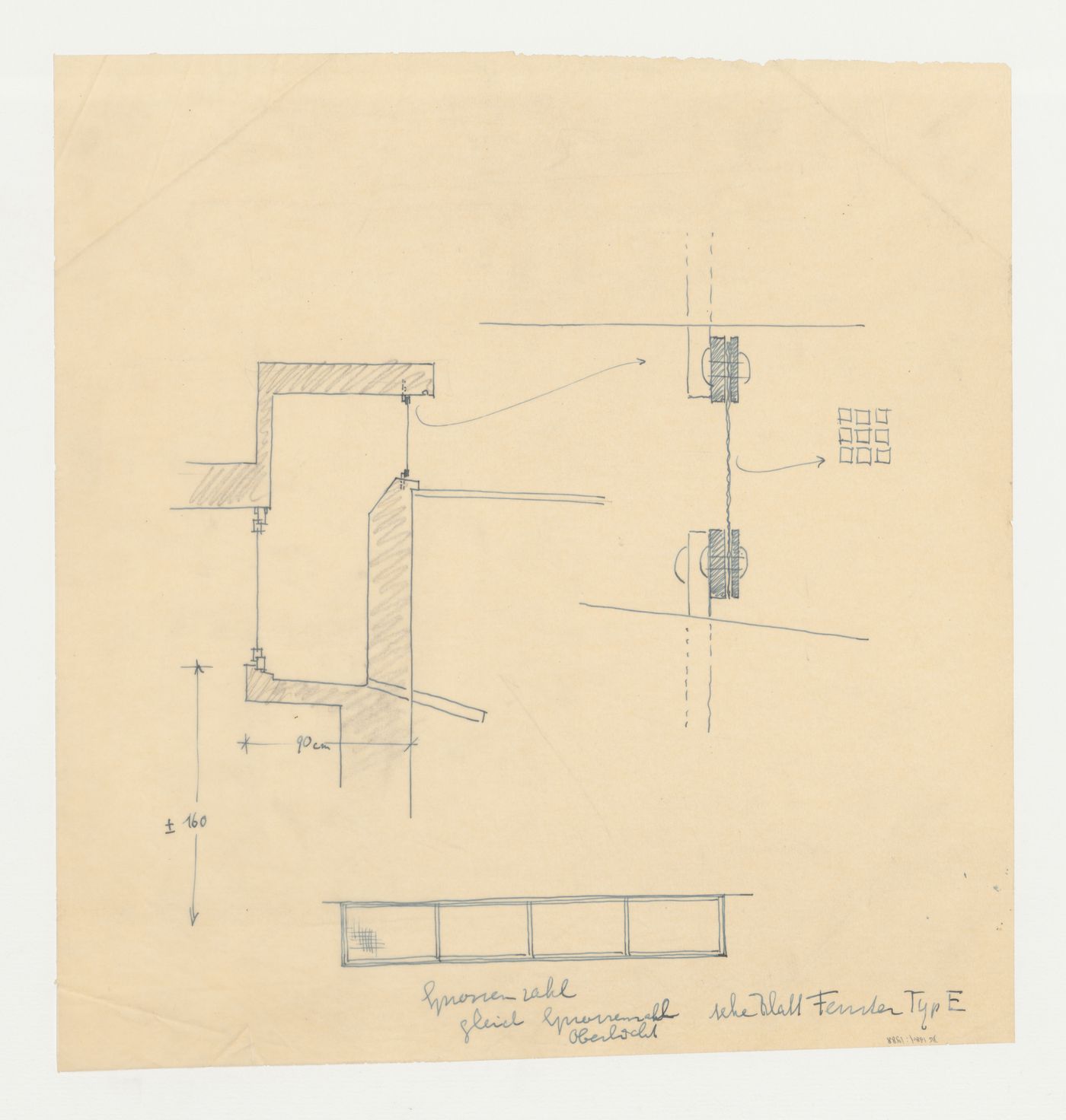 Elevation and sections for a type E window for an unidentified housing project, Germany