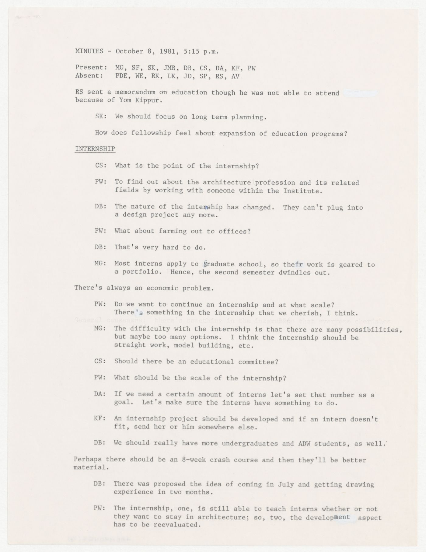 Minutes of meeting of the Fellows