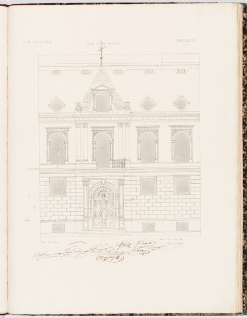 Partial elevation for the entrance façade, Hôtel Sauvage, Paris