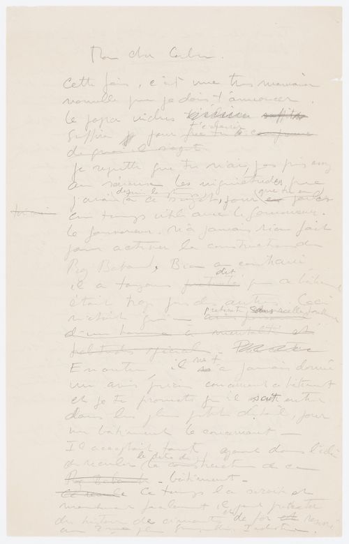 Brouillon d'une lettre personnelle de Pierre Jeanneret à Le Corbusier