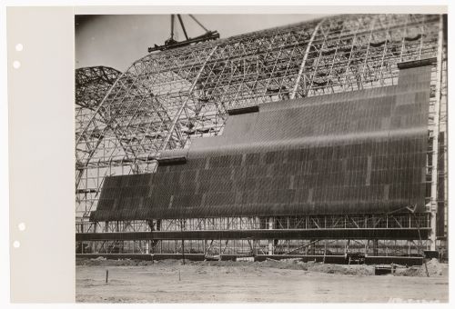 Construction view of the metal frame of the Goodyear-Zeppelin airship factory and dock in Akron, Ohio, United States