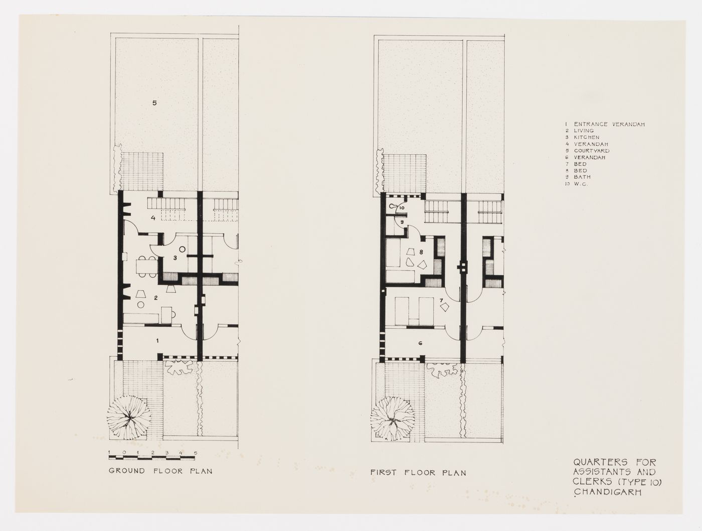 Floor plans for the Quarters for Assistants and Clerks, House type 10, in Chandigarh, India