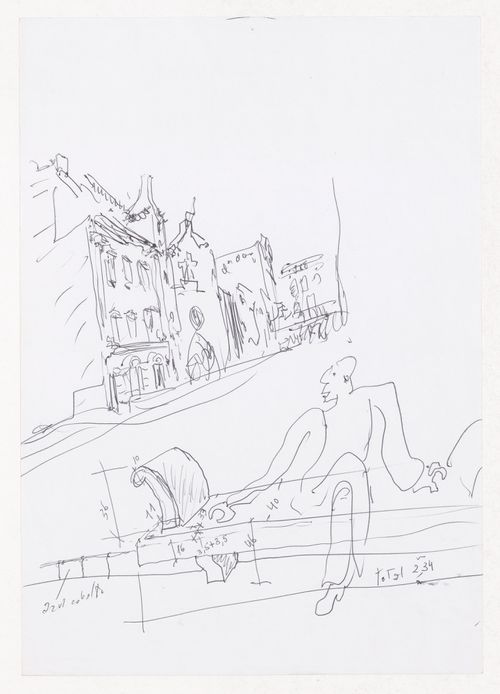 Sketch perspective and bench details for Projecto de Ordenación nel Âmbito del Vapor Turull, Sabadell, Spain