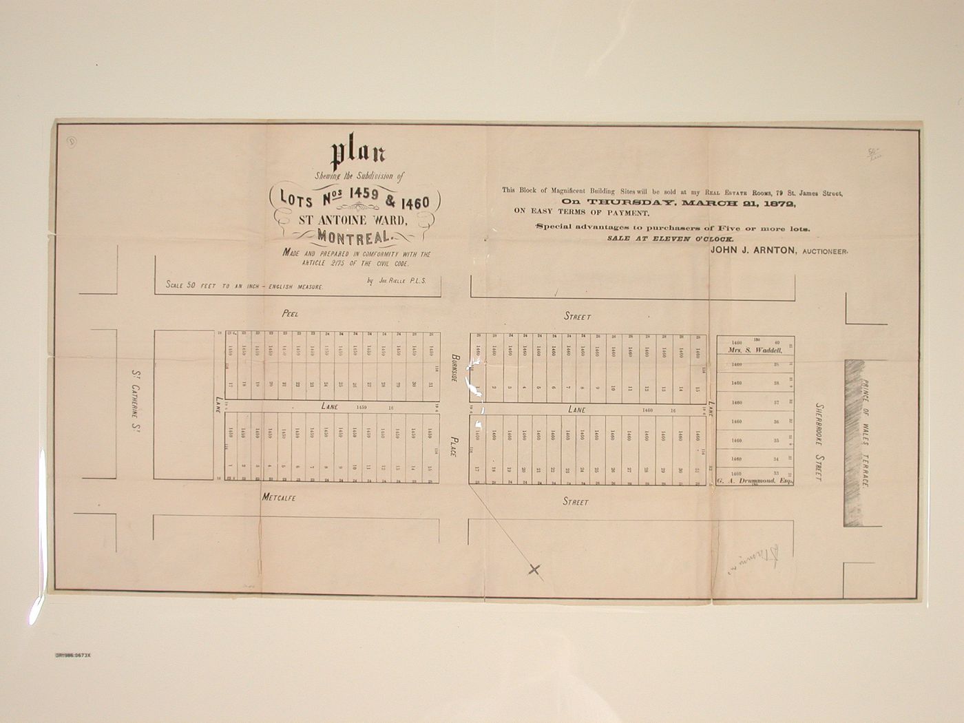 Plan of lots 1459 & 1460 St. AntoineWard, Montréal