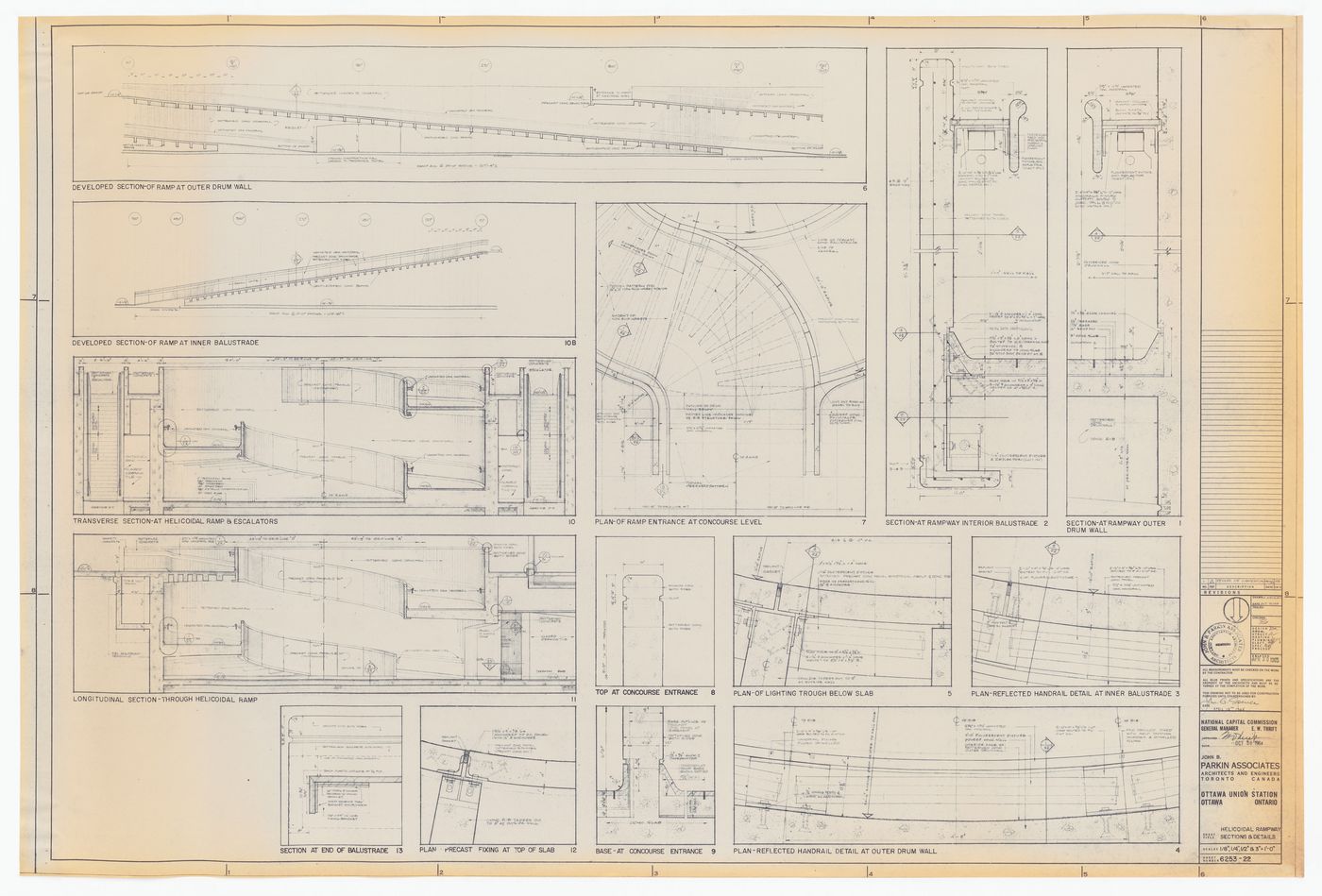 Helicoidal rampway sections and details for Ottawa Union Station, Ottawa, Ontario