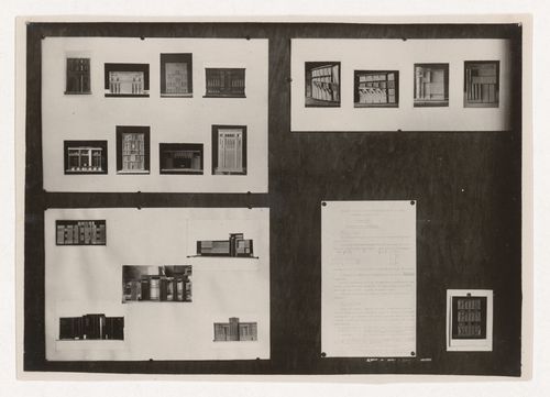 View of photographs and a page of text, pinned to presentation boards used for didactic purposes by the professors of the Basic Course at the Vkhutemas (Higher State Artistic Technical Studios) and the Vkhutein (Moscow Higher Technical Institute), Moscow