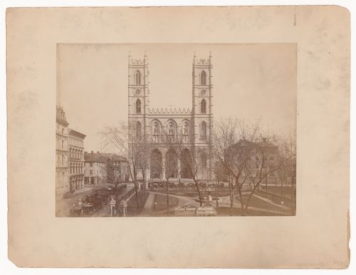 View of Basilique Notre-Dame from across Place-d'Armes with the rectory on the right, Montréal, Québec