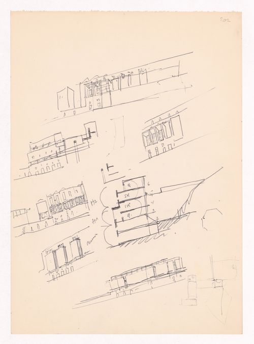 Sketch elevations and section for Largo da Lada, Porto, Portugal