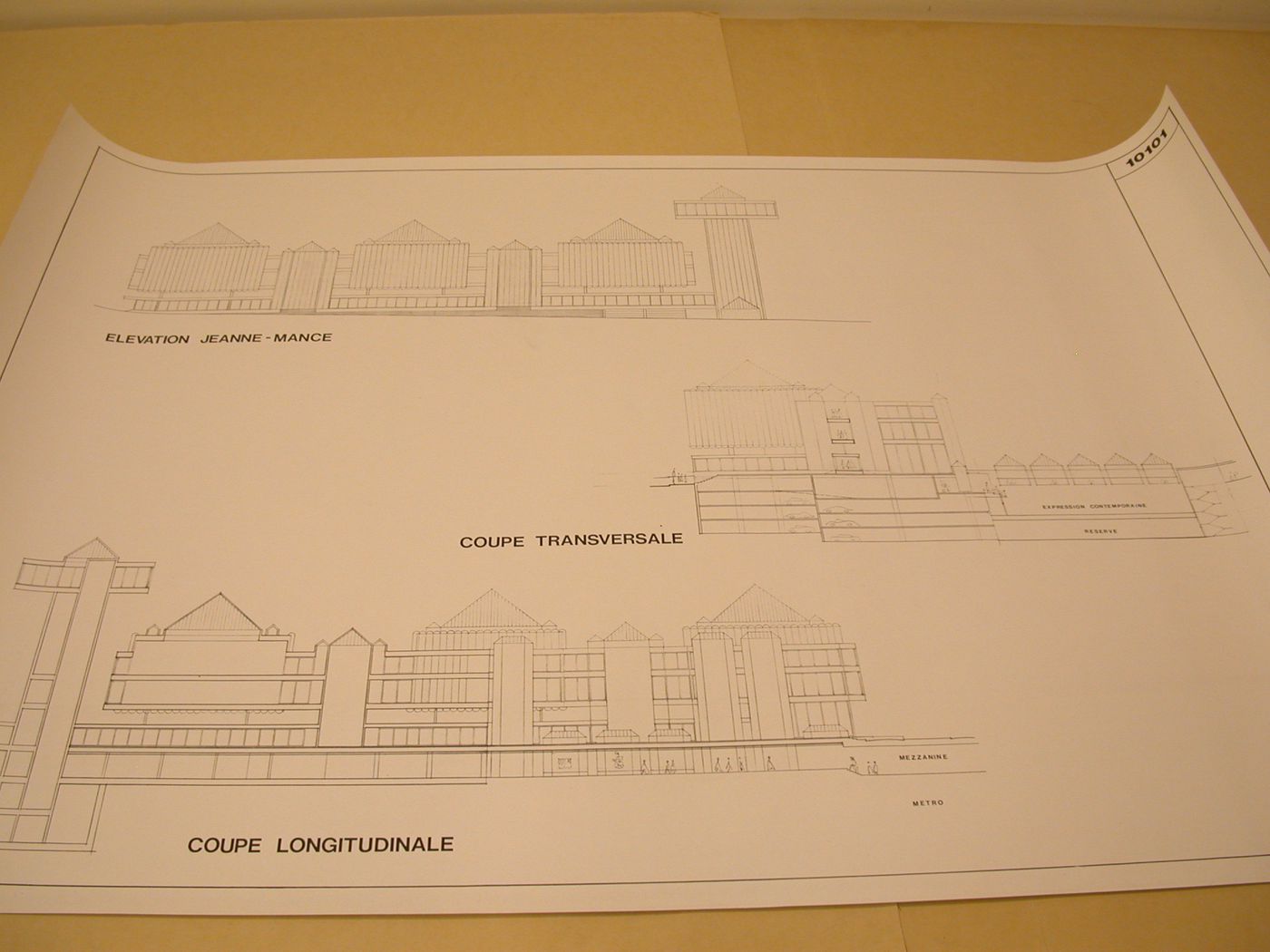 Reprographie d'un dessin, Concours d'architecture pour le Musée d'art contemporain de Montréal, Montréal, Québec : Élévation et coupes