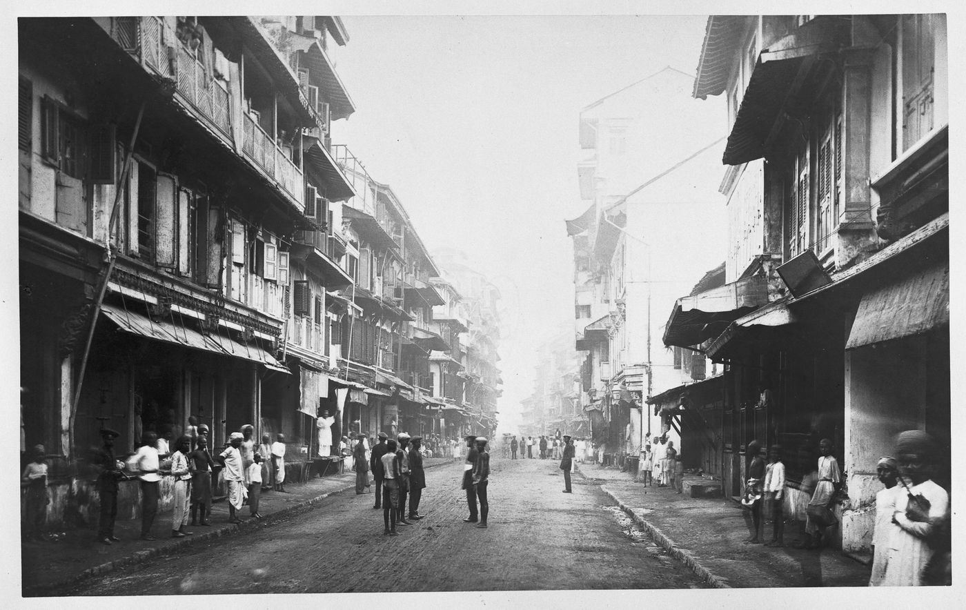 View of Borah Bazaar Street [?] in Bombay (now Mumbai), India