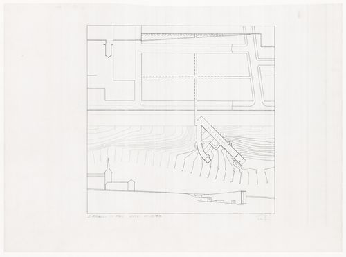 Site plan and elevation for Exposição Visiones para Madrid [Visions for Madrid exhibition], Madrid, Spain
