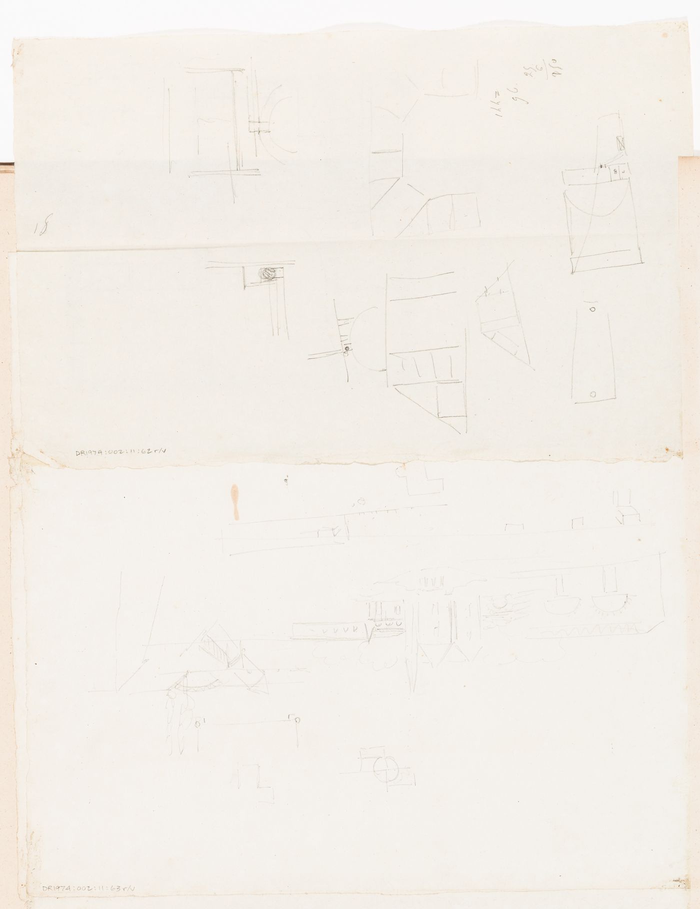 Rohault de Fleury House, 12-14 rue d'Aguesseau, Paris: Plan, probably for the first floor; verso: Sketches of an unidentified building