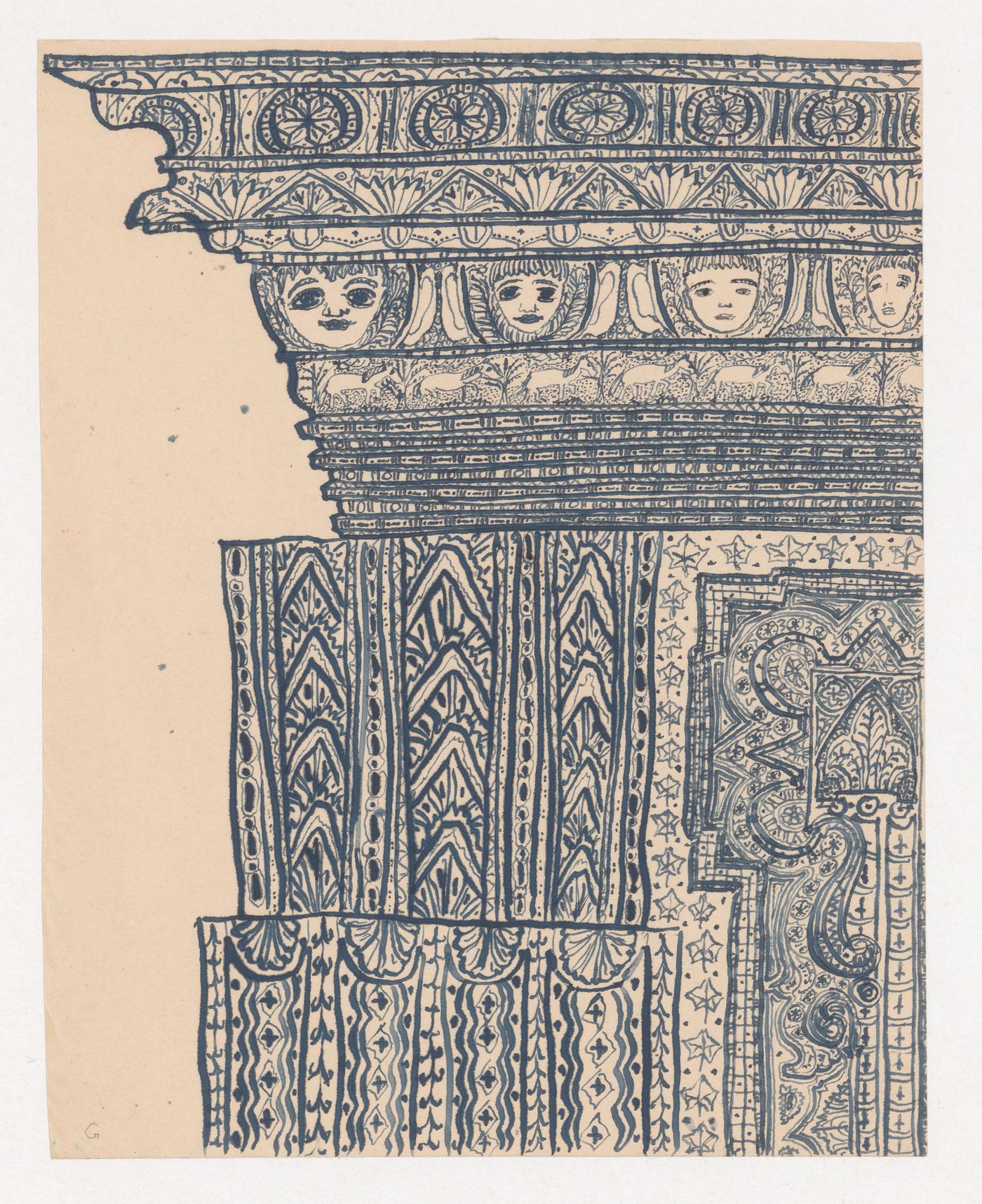 Design for the moulding at a corner of a building