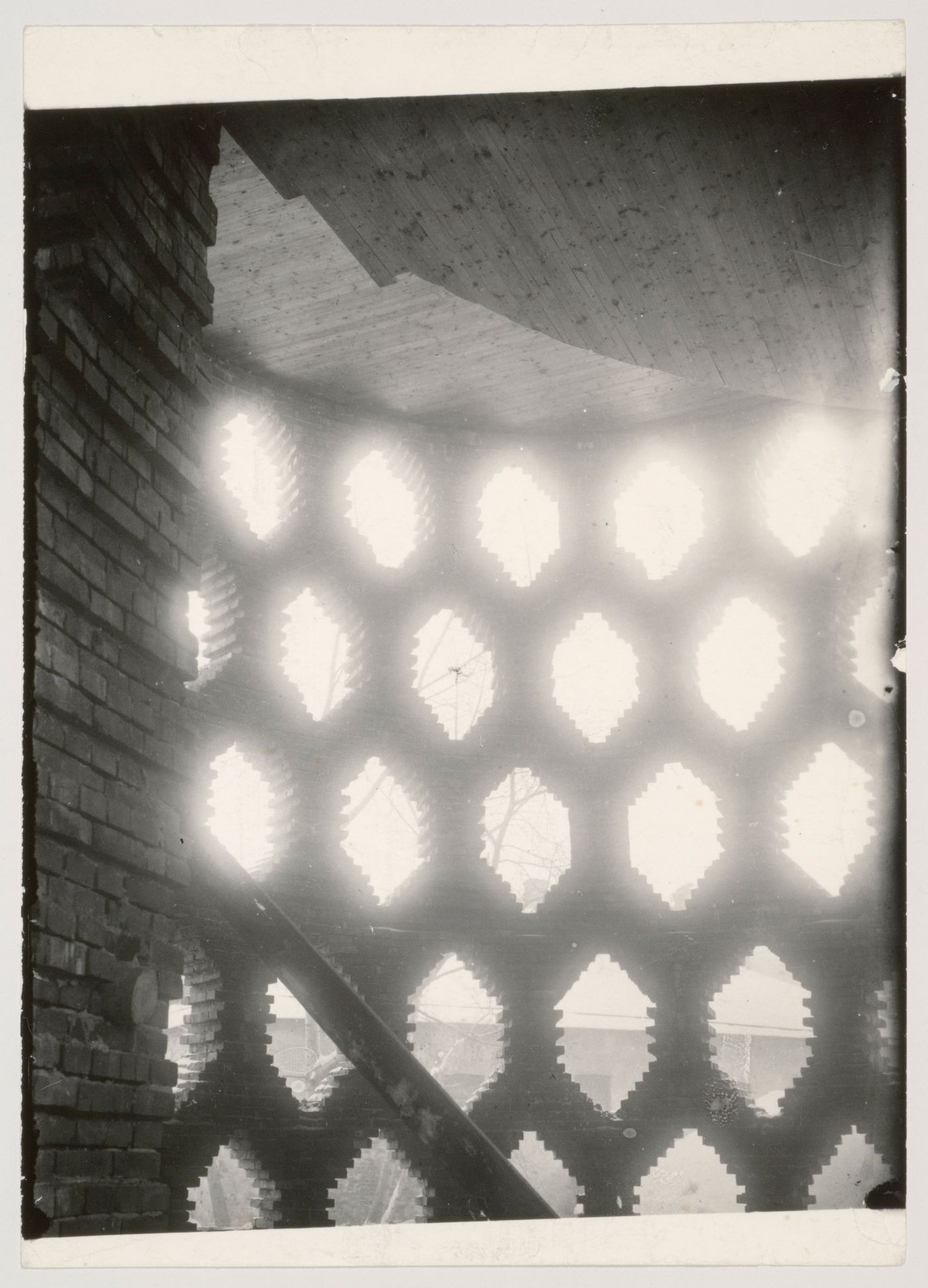 Interior view of the Melnikov residence showing the wall of lozenge-shaped windows, Moscow