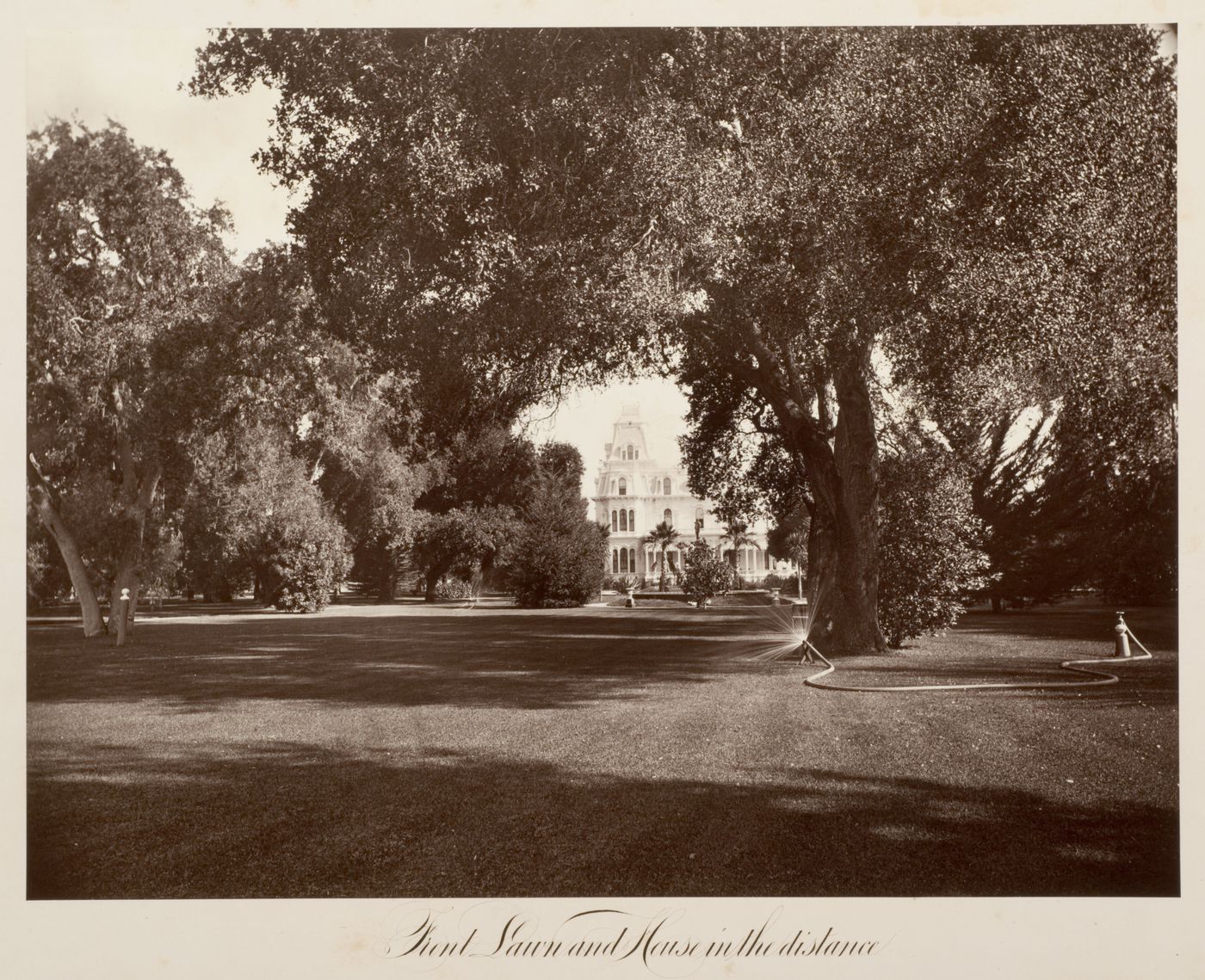 View of the exterior and grounds, Thurlow Lodge, Menlo Park, California