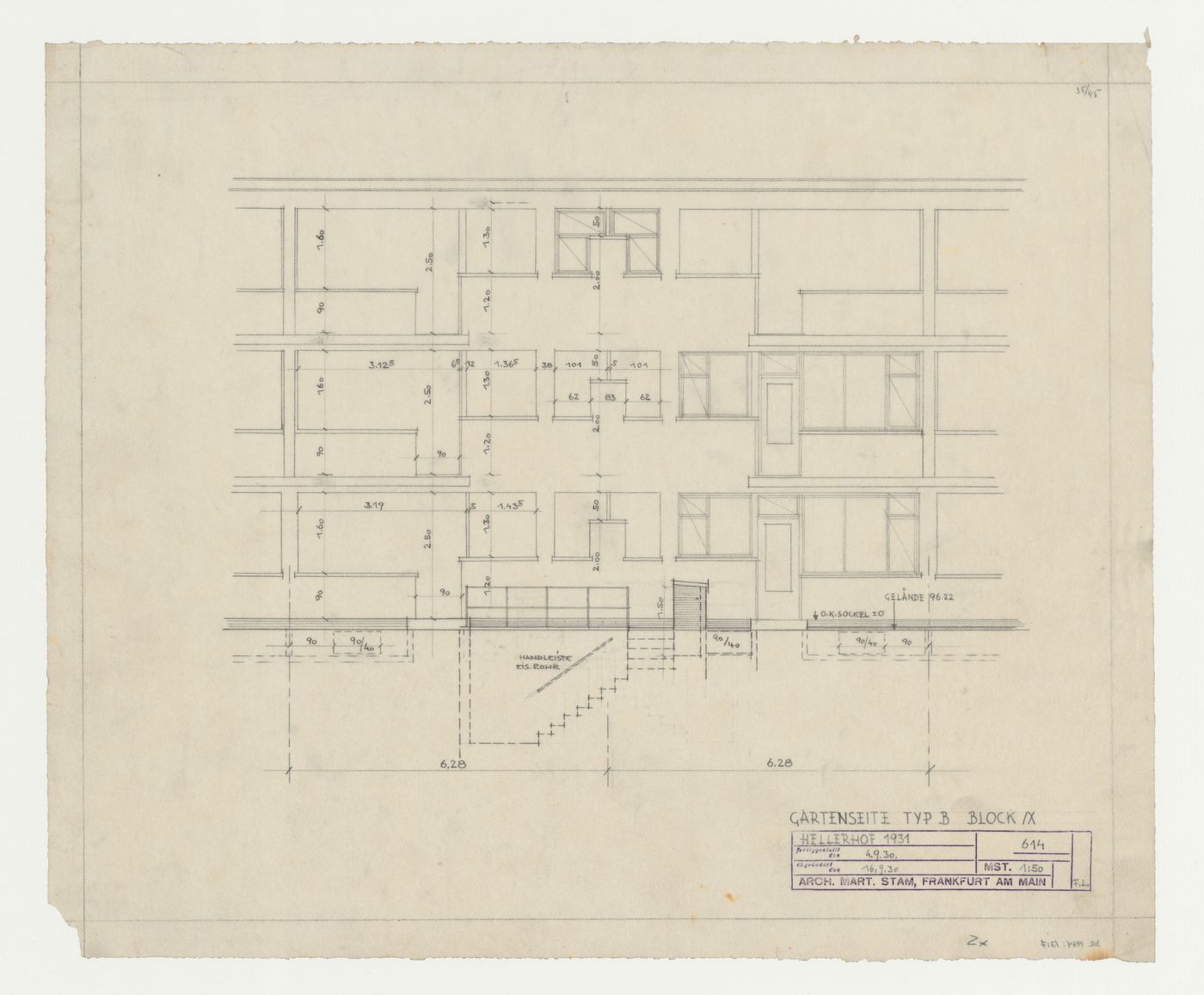 Elevation for type B housing units, Hellerhof Housing Estate, Frankfurt am Main, Germany