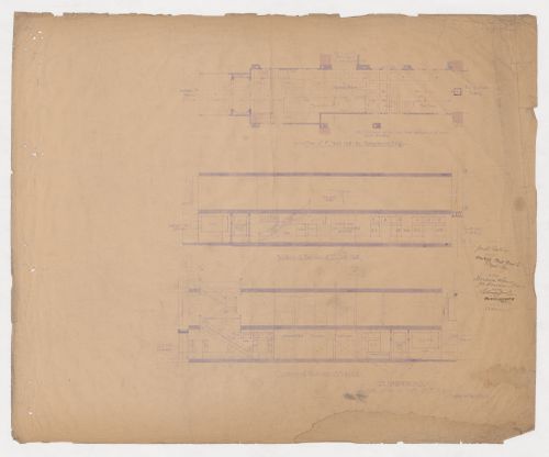 Monadnock Building, Chicago: Section and plan, including ceiling tile pattern, for the main and first floor entrance lobbies