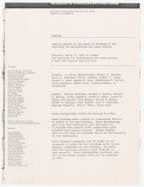 Minutes of meeting of special Trustees with attached list of prospective donors