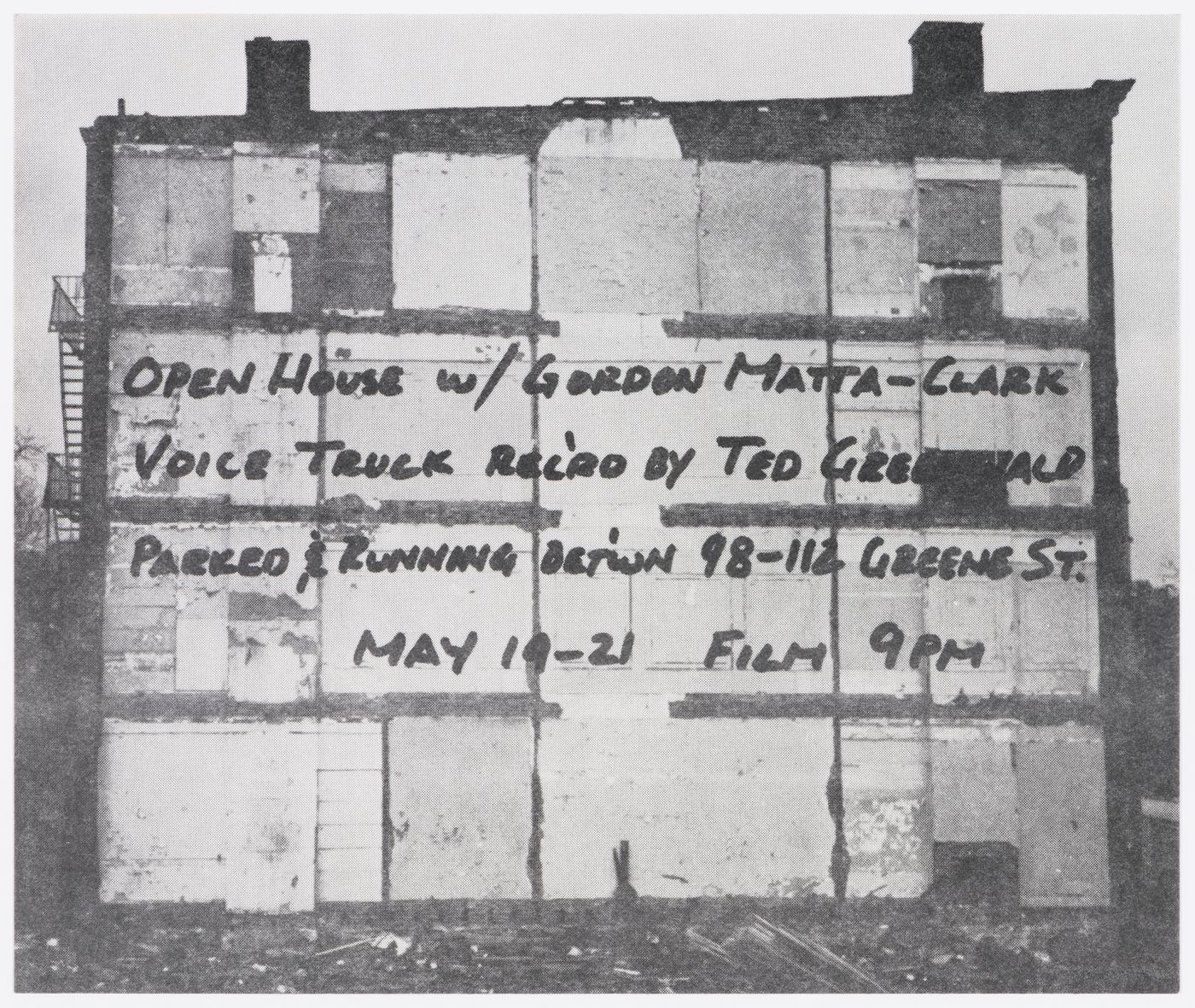 Announcement for "Open House" held at  98-112 Greene Street, New York City