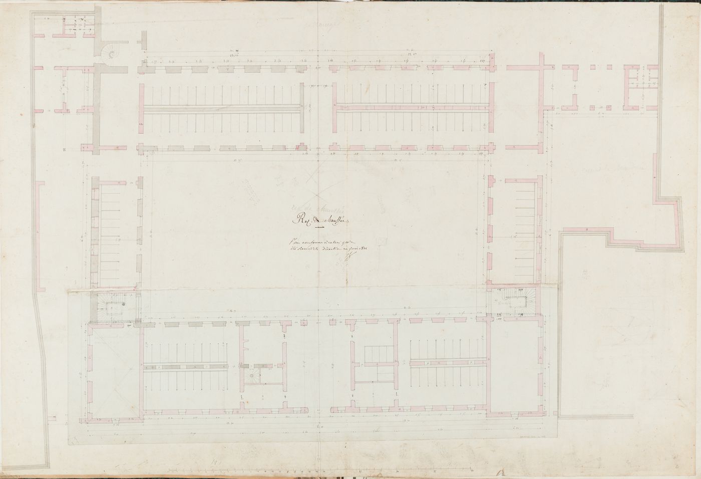 Project for caserne de la Gendarmerie royale, rue Mouffetard: Ground floor plan for buildings surrounding the first courtyard