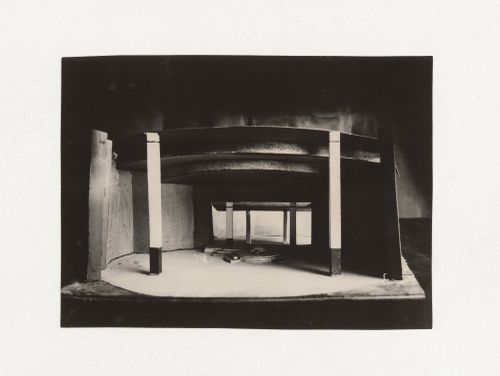 Photograph of a student model on the topic "Voluminous Composition. Major Public Building (View from a Highway) as a Voluminous Composition" for an unidentified course at the Vkhutein (Moscow Higher Technical Institute), Moscow